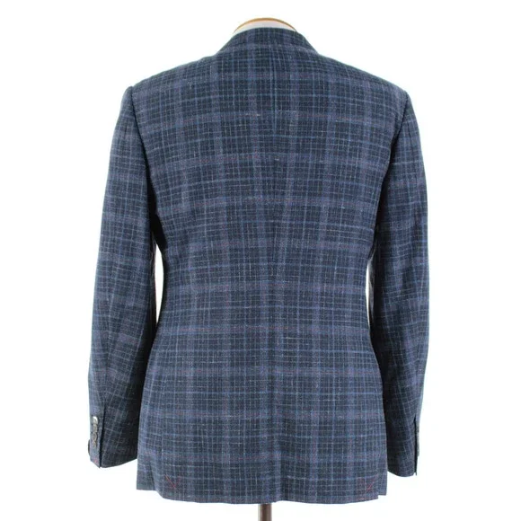 Cardinal of Canada NWT Wool Blend Sport Coat Size 40R US In Blue w/ Coral Plaid